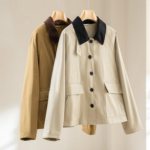 Damen Kurzjacke mit Cordkragen und aufgesetzten Taschen Echoarchiv