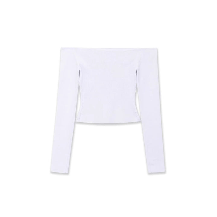 Damen Figurbetontes Off-Shoulder-Langarmtop mit integriertem Bolero und Feinstrick-Rippstruktur Echoarchiv