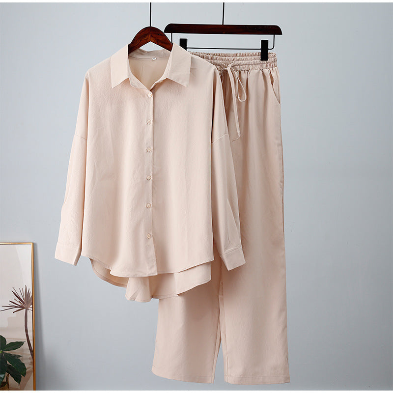 Damen Lockeres Satin-Optik Hemd- und Palazzo-Loungewear-Set mit asymmetrischem Saum Echo Archiv