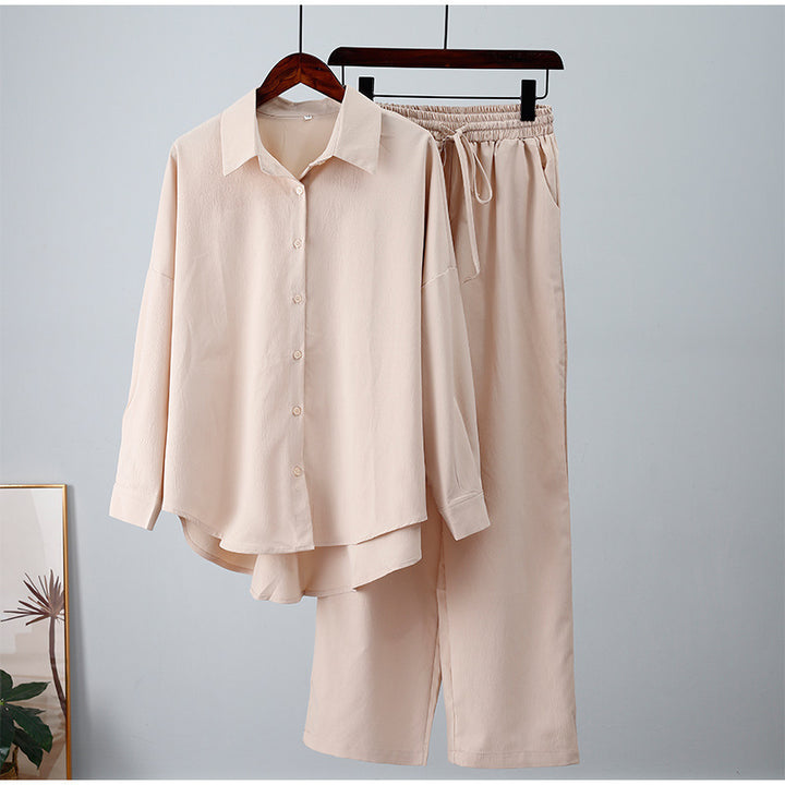 Damen Lockeres Satin-Optik Hemd- und Palazzo-Loungewear-Set mit asymmetrischem Saum Echo Archiv