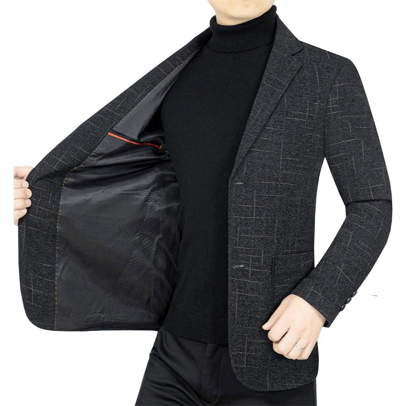 Herren Slim-Fit Sakko aus Wollmischung mit dezentem Karomuster – Tianoro