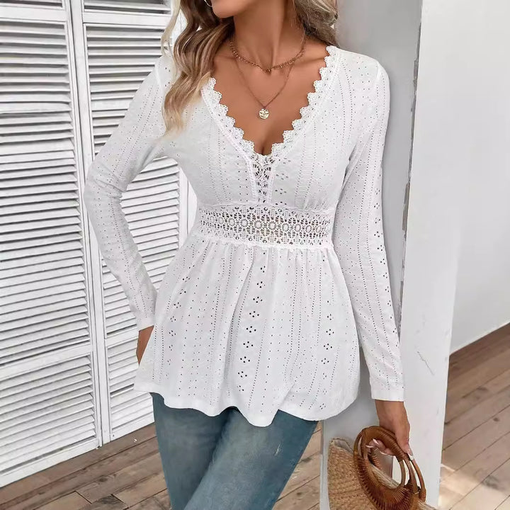 Damen nan romantische Broderie-Anglaise Tunika mit Taillen-Spitzenband und V-Ausschnitt Echo Archiv