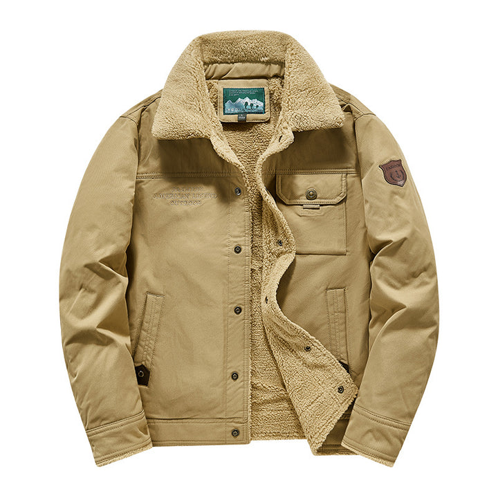 Men's rugged sherpa-lined canvas chore jacket with stand collar and button-flap chest pocket – Taviero