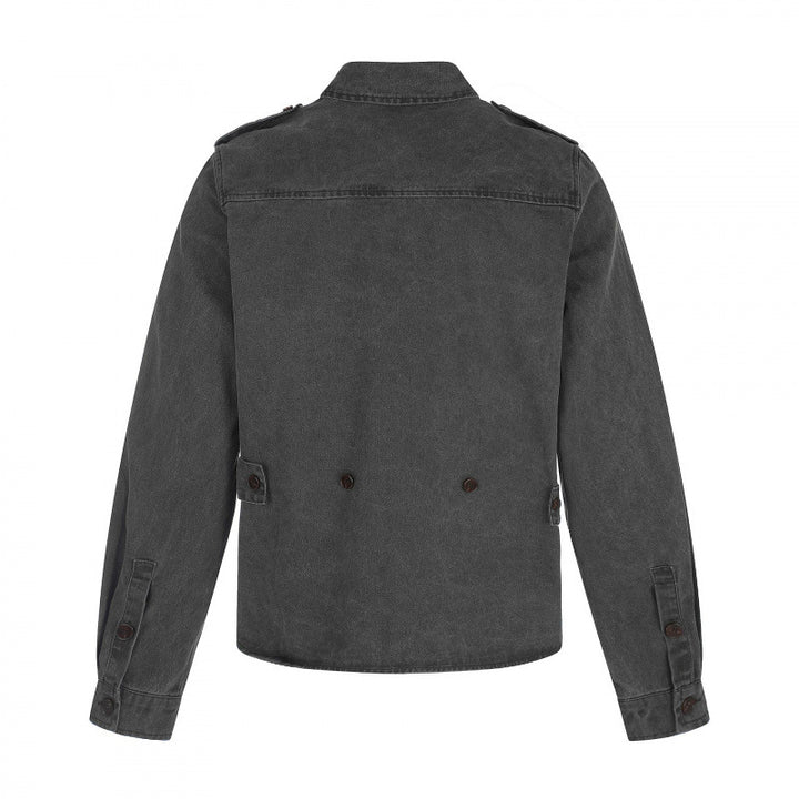 Damen Kastenförmige Overshirt-Jacke aus Denim mit Schulterklappen und aufgesetzten Brusttaschen Echo Archiv