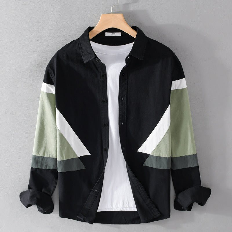 Herren Colorblock-Hemd aus Baumwollmix mit langen Ärmeln und kontrastierenden Paneelen Echoarchiv