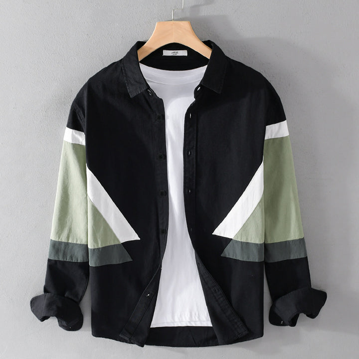 Herren Colorblock-Hemd aus Baumwollmix mit langen Ärmeln und kontrastierenden Paneelen Echoarchiv