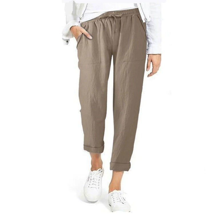 Damen entspannte Leinenhose mit elastischem Bund und praktischen Taschen – Avélisse