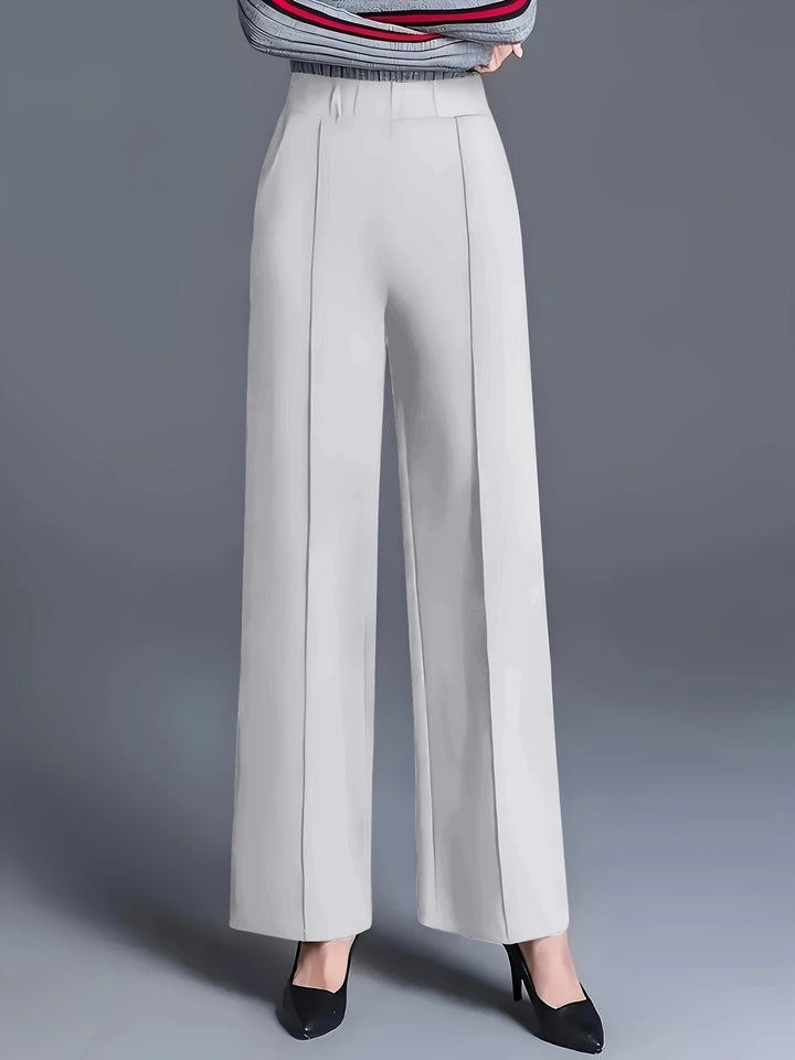 Damen High-Waist Weite Bein Stretch Crepe Plissierte Front Hose – Avélisse