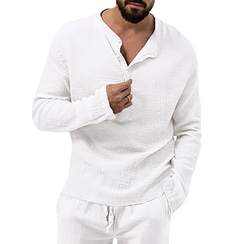Herren nan entspanntes Henley-Set aus leichter Baumwoll-Gauze mit Kordelbundhose Echo Archiv