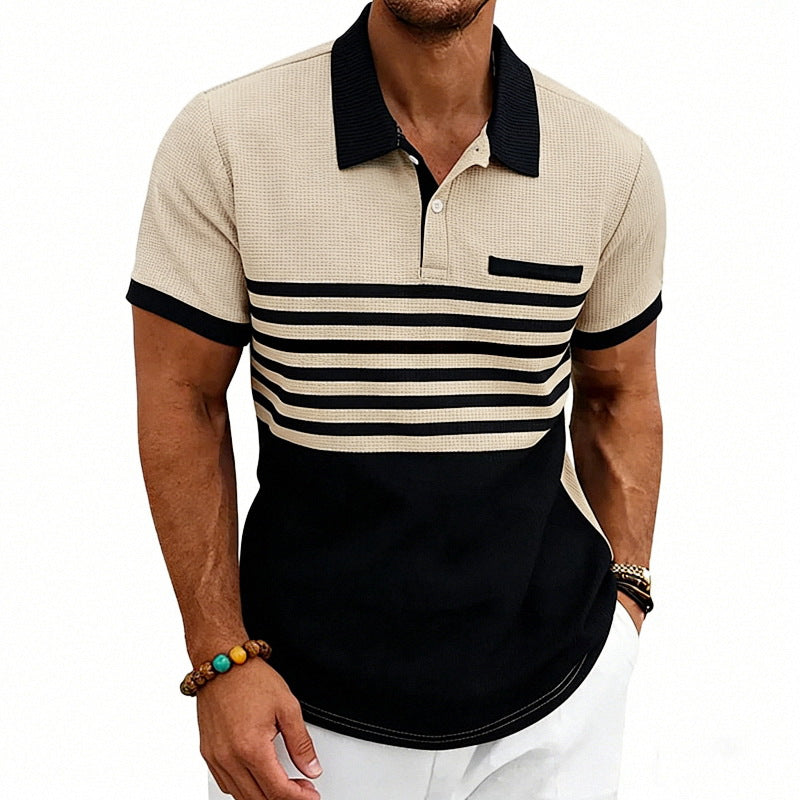 Herren nan Jacquard-Polo mit Blockstreifen, Brustblende und Baumwollmix Echo Archiv