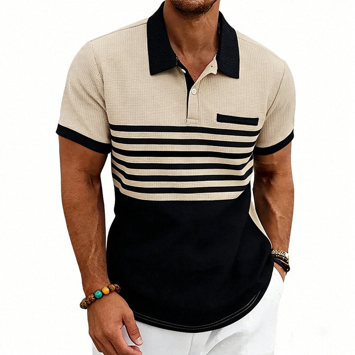 Herren nan Jacquard-Polo mit Blockstreifen, Brustblende und Baumwollmix Echo Archiv