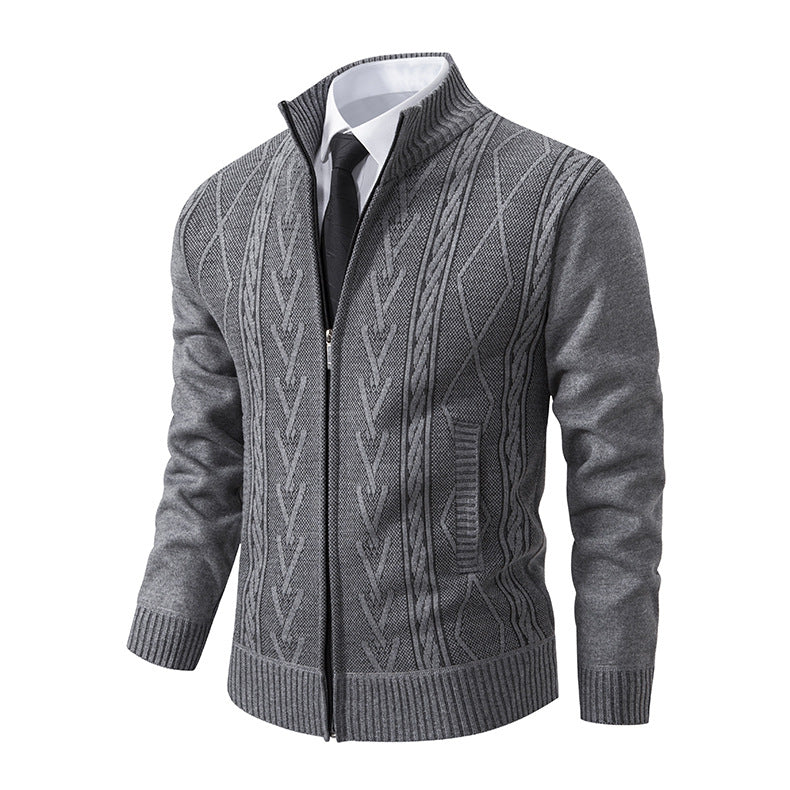 Herren Strickjacke mit strukturiertem Zipper und ausgefallenem Aran-Muster Echoarchiv