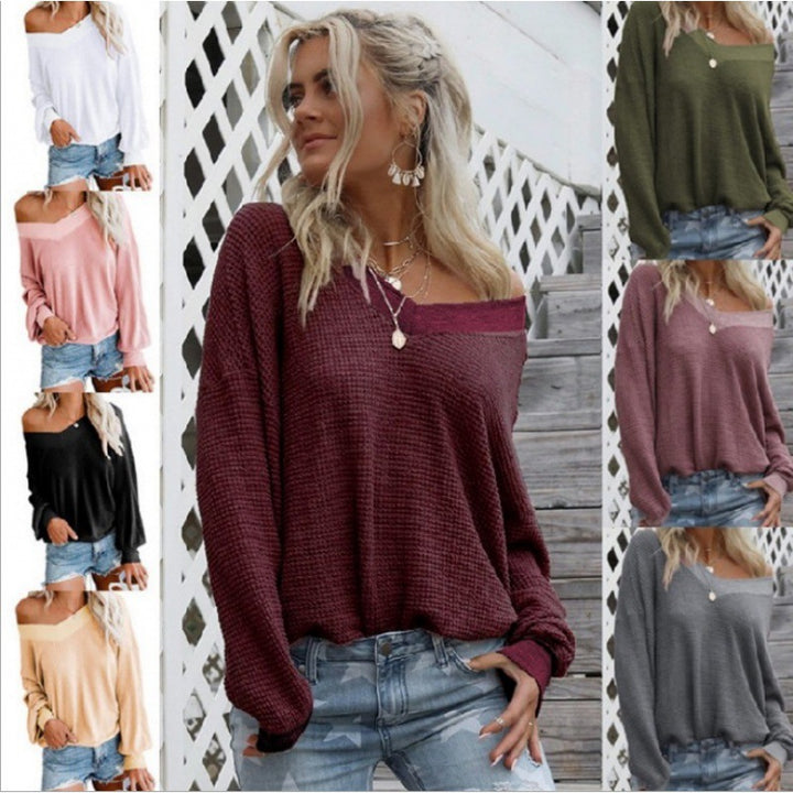 Damen Lockerer Waffelstrick-Pullover mit weitem Off-Shoulder-Ausschnitt und Oversize-Schnitt – Mavelle