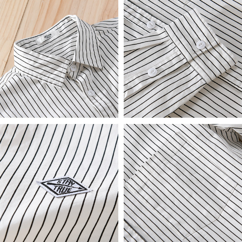 Herren Vertikalgestreiftes Relaxed-Fit Hemdjacken-Overshirt aus leichtem Baumwollmix Echoarchiv