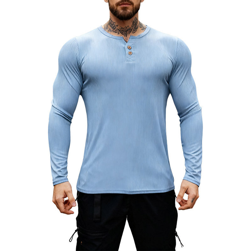Herren nan geripptes Langarm-Henleyshirt mit flacher Knopfleiste und körperbetonter Stretch-Passform Echo Archiv