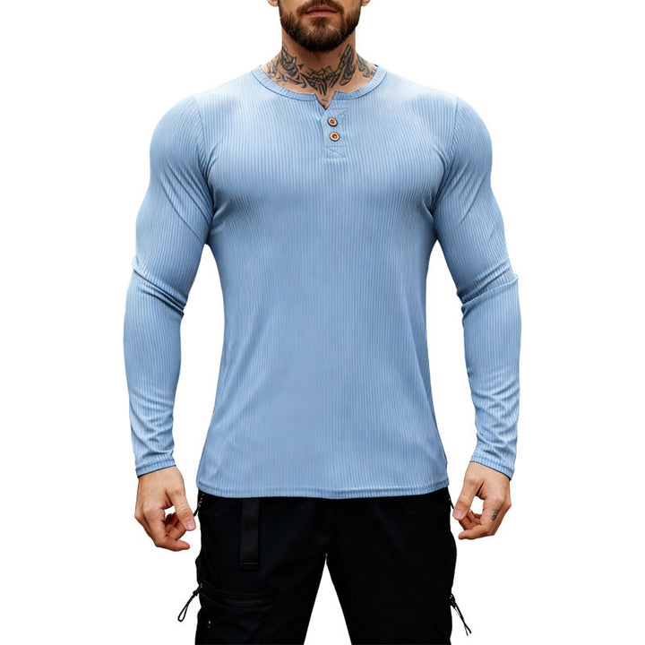Herren nan geripptes Langarm-Henleyshirt mit flacher Knopfleiste und körperbetonter Stretch-Passform Echo Archiv