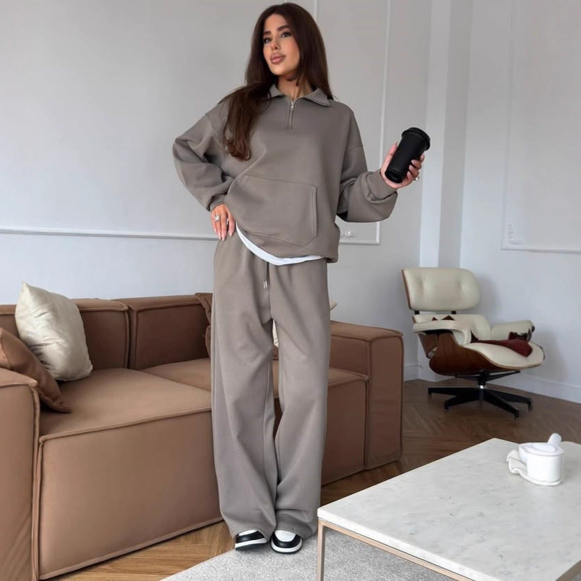 Damen nan weites Halfzip-Lounge-Set mit Kapuzenpullover, Kängurutasche und fließender Wide-Leg-Hose Echo Archiv
