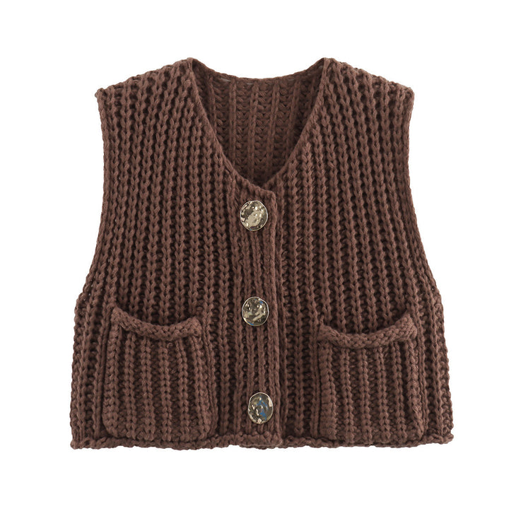 Damen modische Strickweste mit Knopfdetails und aufgesetzten Taschen Echoarchiv