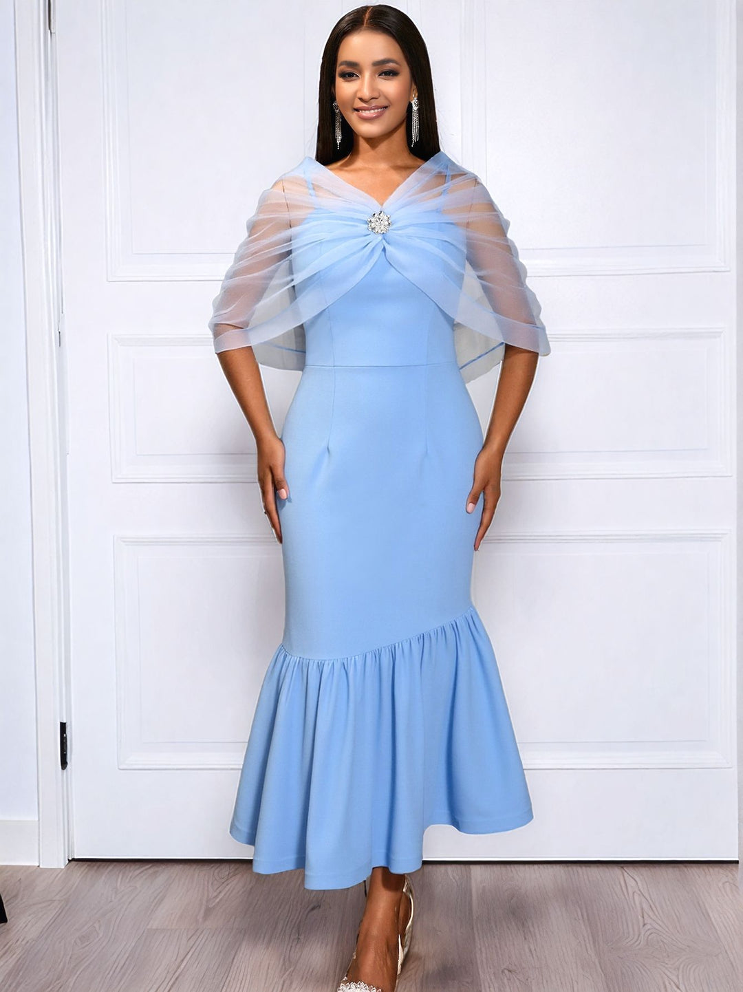 Damen elegantes Midikleid mit transparenter Überwurfjacke Echo Archiv