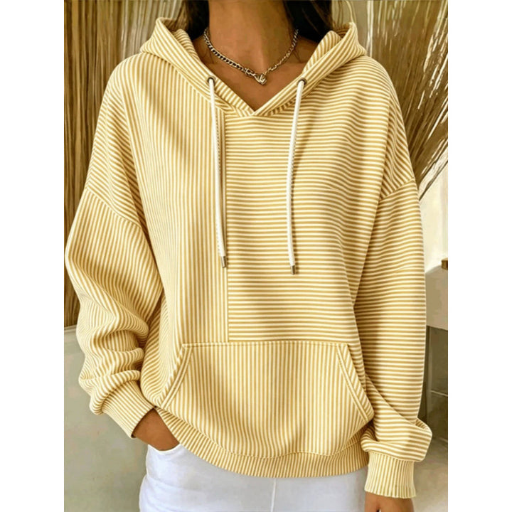 Damen Oversize Kapuzenpullover mit feinem Streifenprint, Kängurutasche und V-Ausschnitt-Kapuze – Auréline