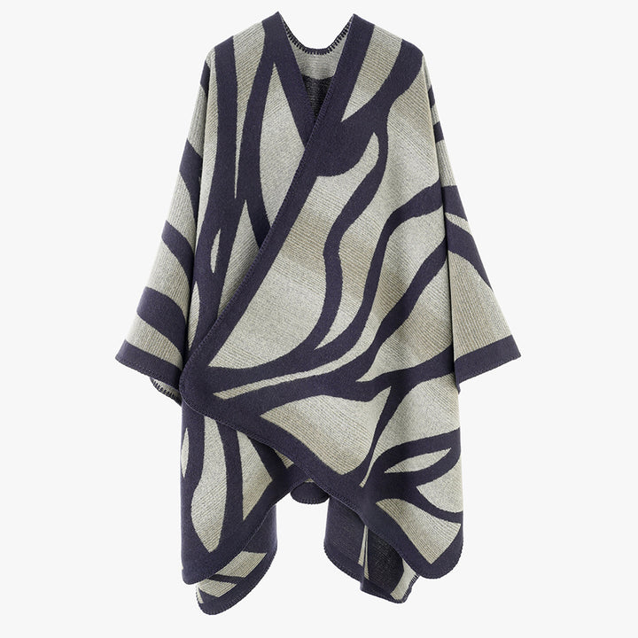 Damen Strukturstrick-Cape mit asymmetrischem Wickelfall und Jacquardmuster – Avérine