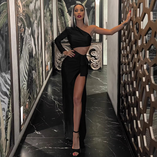 Damen Elegantes Maxikleid mit asymmetrischem Design und schwingendem Rock Echo Archiv
