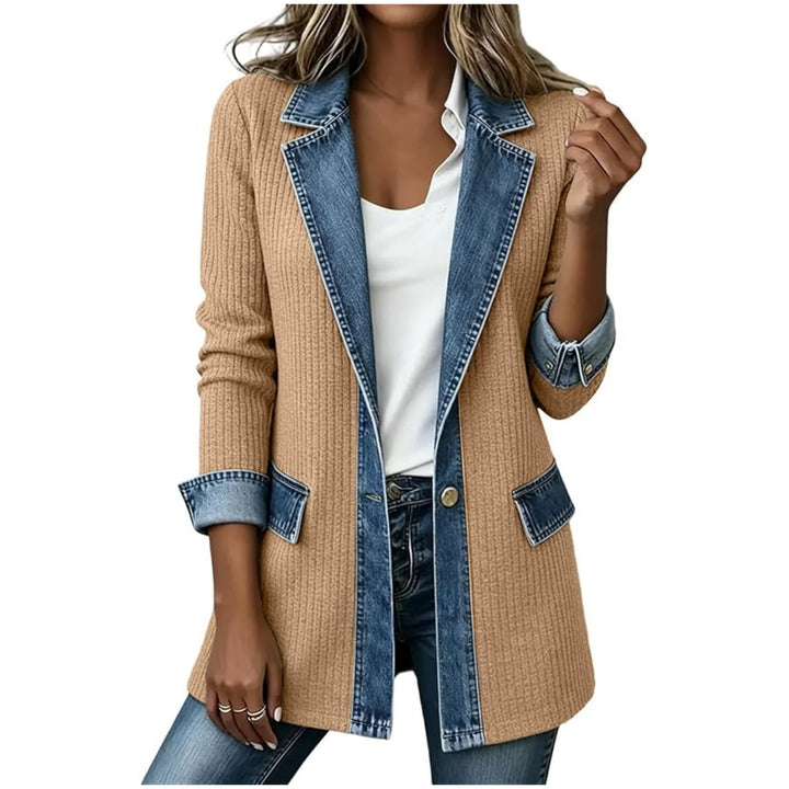 Damen Strickblazer mit Jeansbesatz und tailliertem Schnitt Echo Archiv