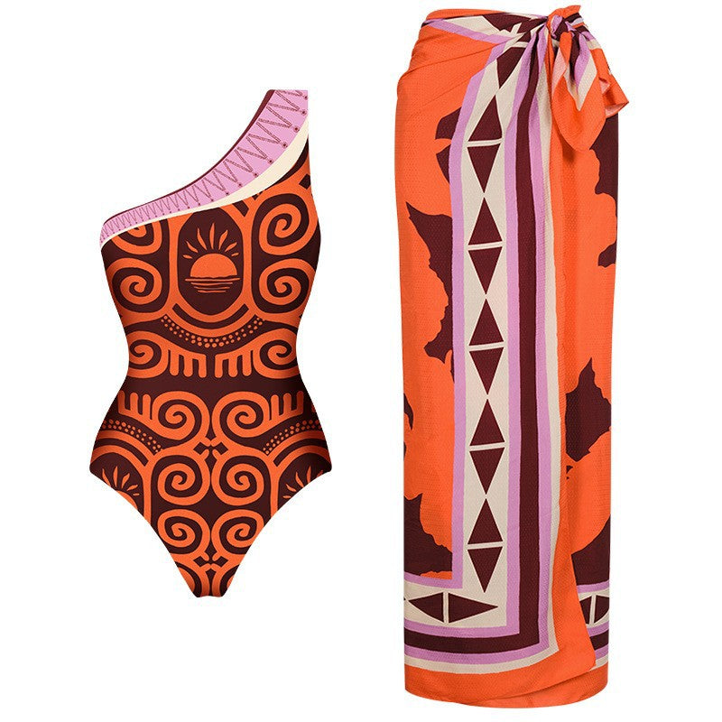 Damen Eleganter asymmetrischer Badeanzug mit stylischem Muster Echo Archiv