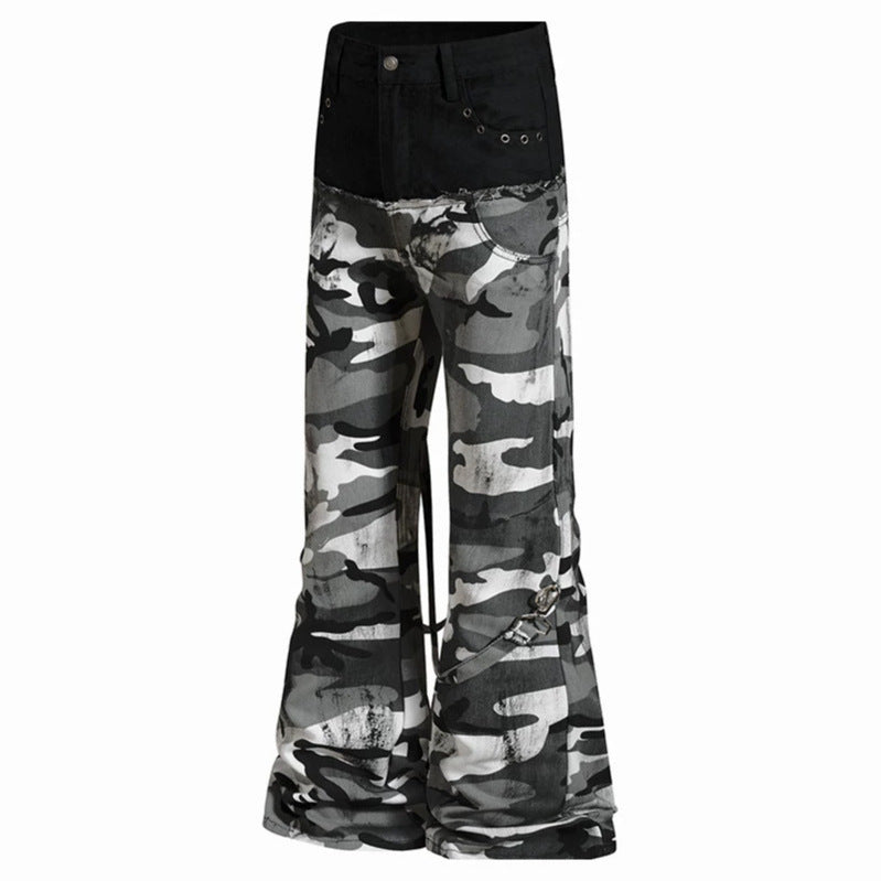 Damen Weite High‑Waist Cargohose im Camouflage‑Look mit Bondage‑Riemen Echoarchiv