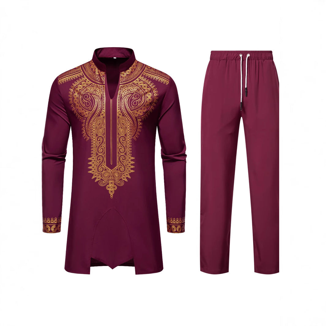 Herren Traditionelles besticktes Tunika‑Set mit Mandarinkragen und elastischer Hose Echo Archiv
