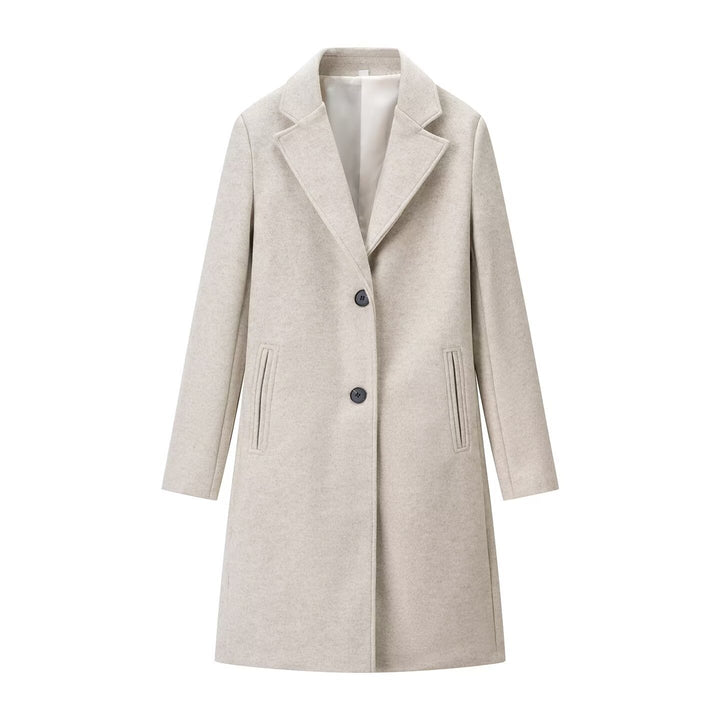 Damen Eleganter Longline-Wollmixmantel mit Reverskragen und Leistentaschen Echo Archiv