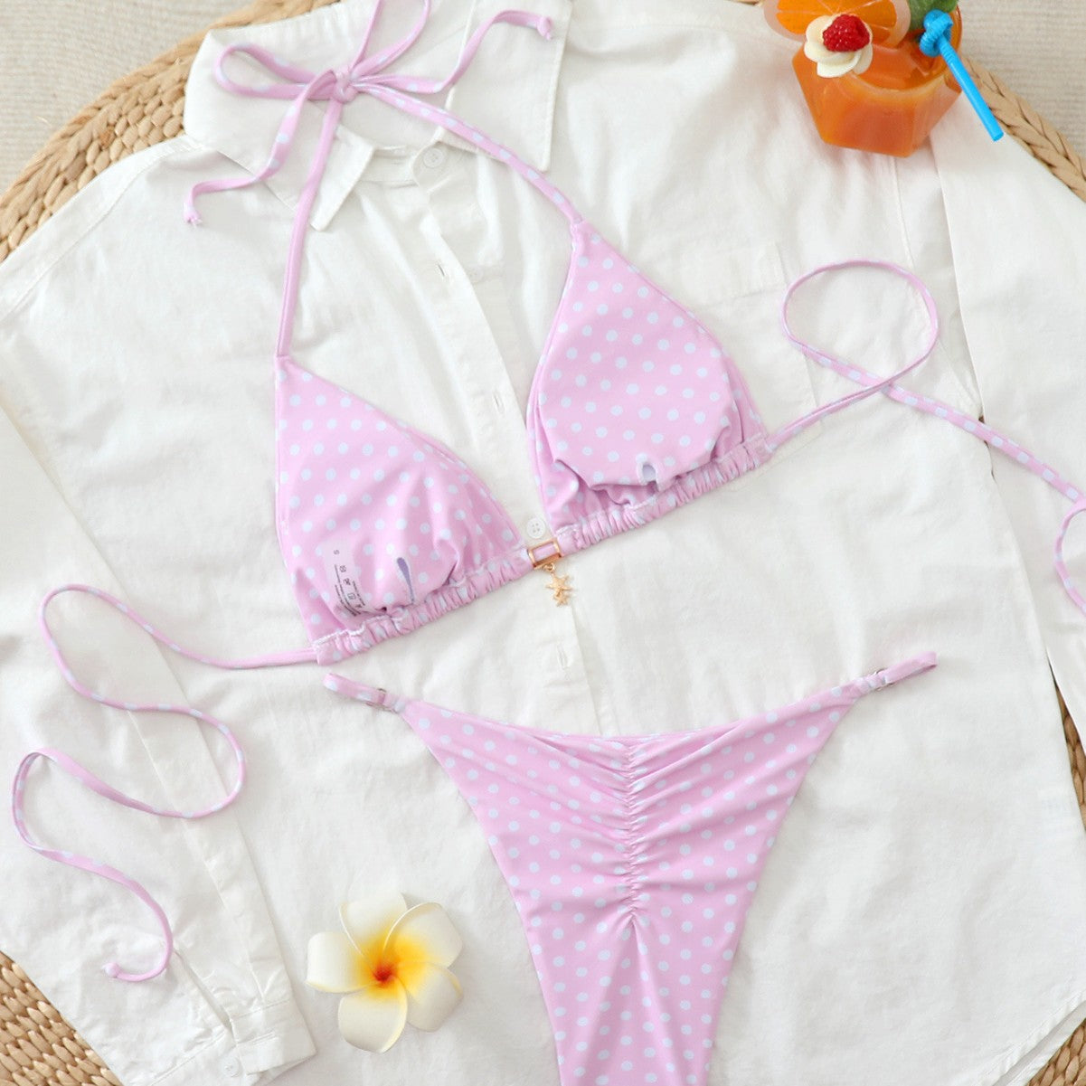 Damen Bunt gepunkteter Triangel-Bikini Echo Archiv