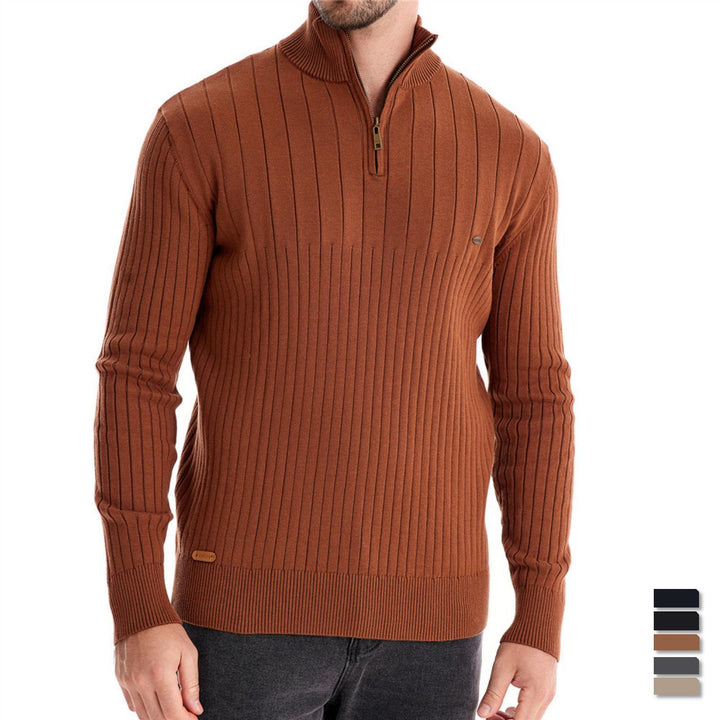 Herren Pullover mit halbem Reißverschluss und Rippstruktur Echoarchiv