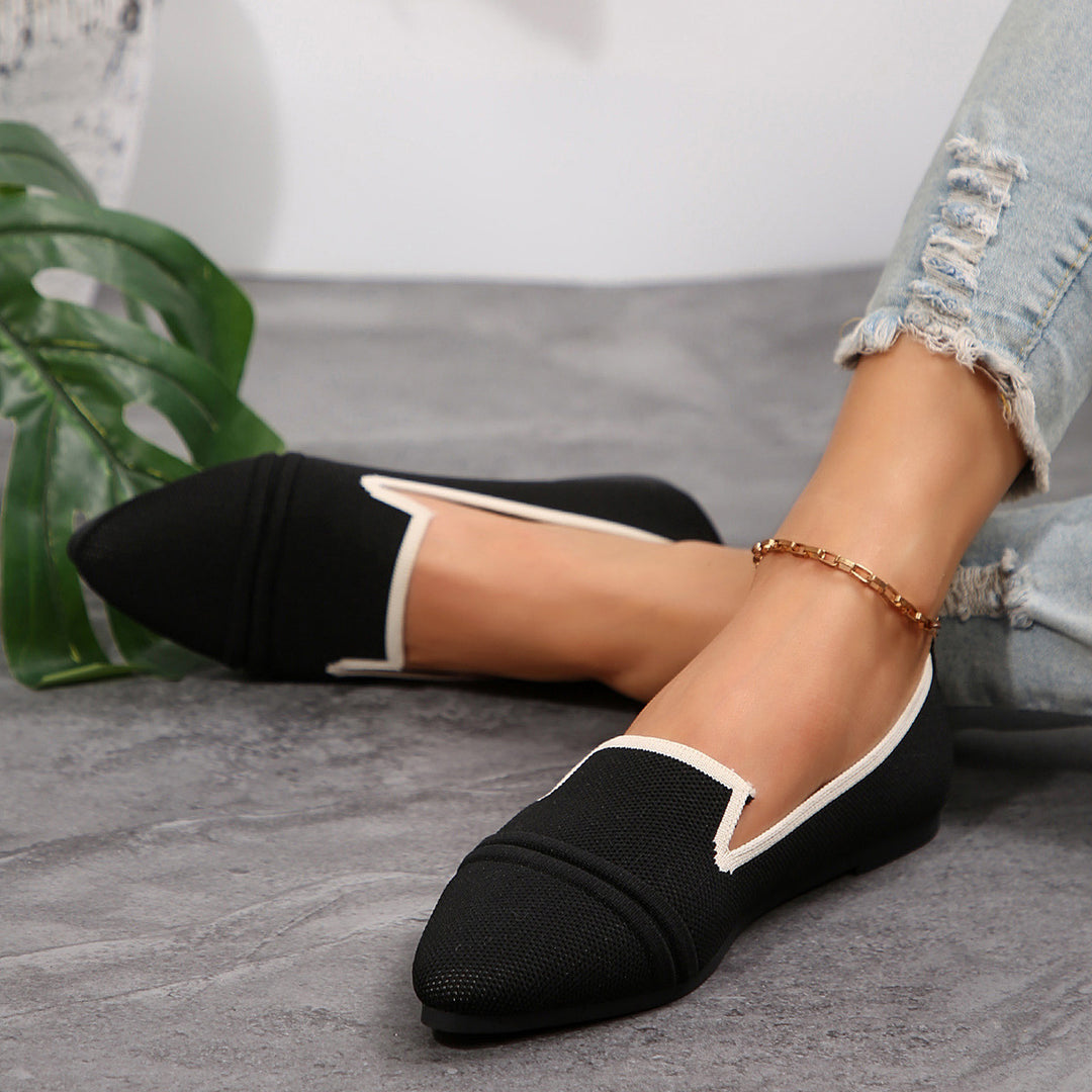 Damen  elegante flache Slipper-Loafer mit spitzer Zehenpartie Strickoptik und gepolsterter Innensohle Echo Archiv