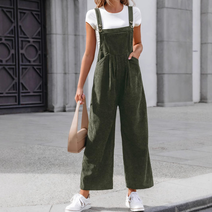 Damen Lässige Cord-Latzhose mit weitem Bein & verstellbaren Trägern – Avérine