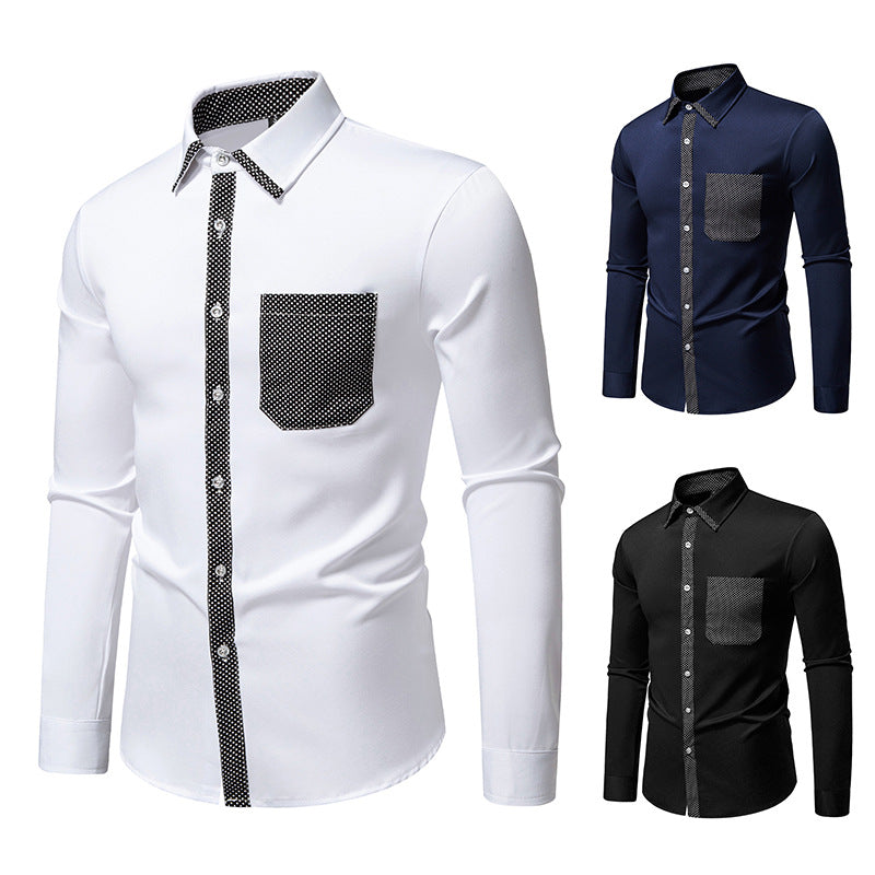 Herren Feines Langarm-Hemd mit Kontrastpunkt-Details, Slim-Fit und Brusttasche Echo Archiv