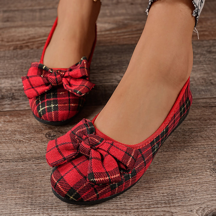 Damen  karierter Ballerina Slipper mit dekorativer Schleife und gepolstertem Komfortfußbett Echo Archiv