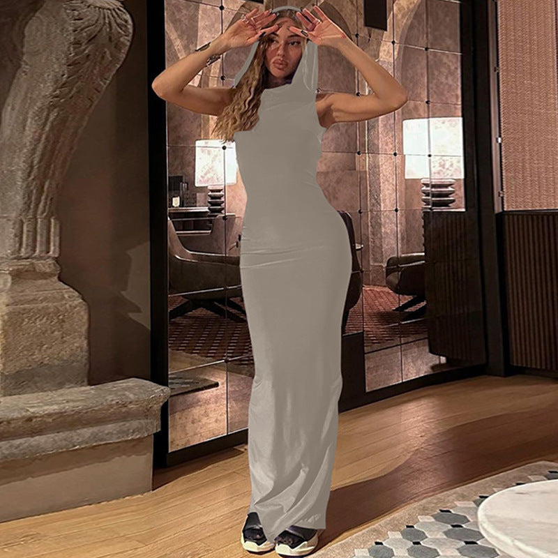 Damen Elegantes Maxikleid mit Kapuze und figurbetonter Silhouette Echo Archiv