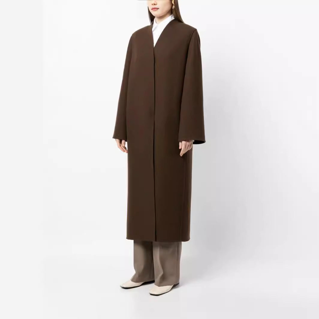 Damen Maxilanger minimalistischer Mantel mit verdeckter Front und kastiger Schulter Echoarchiv