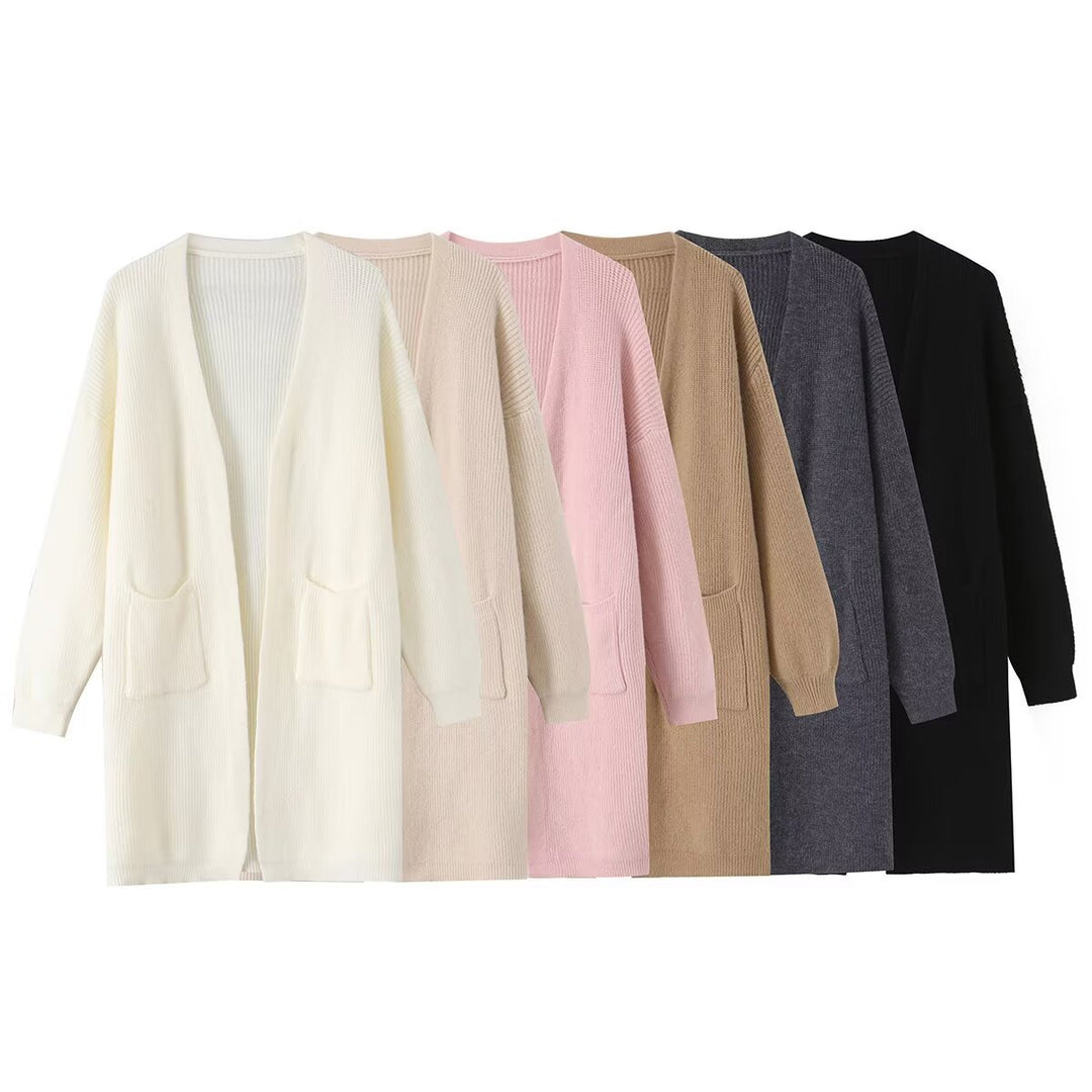 Damen Longline Strickcardigan mit aufgesetzten Taschen und offener Front Echo Archiv