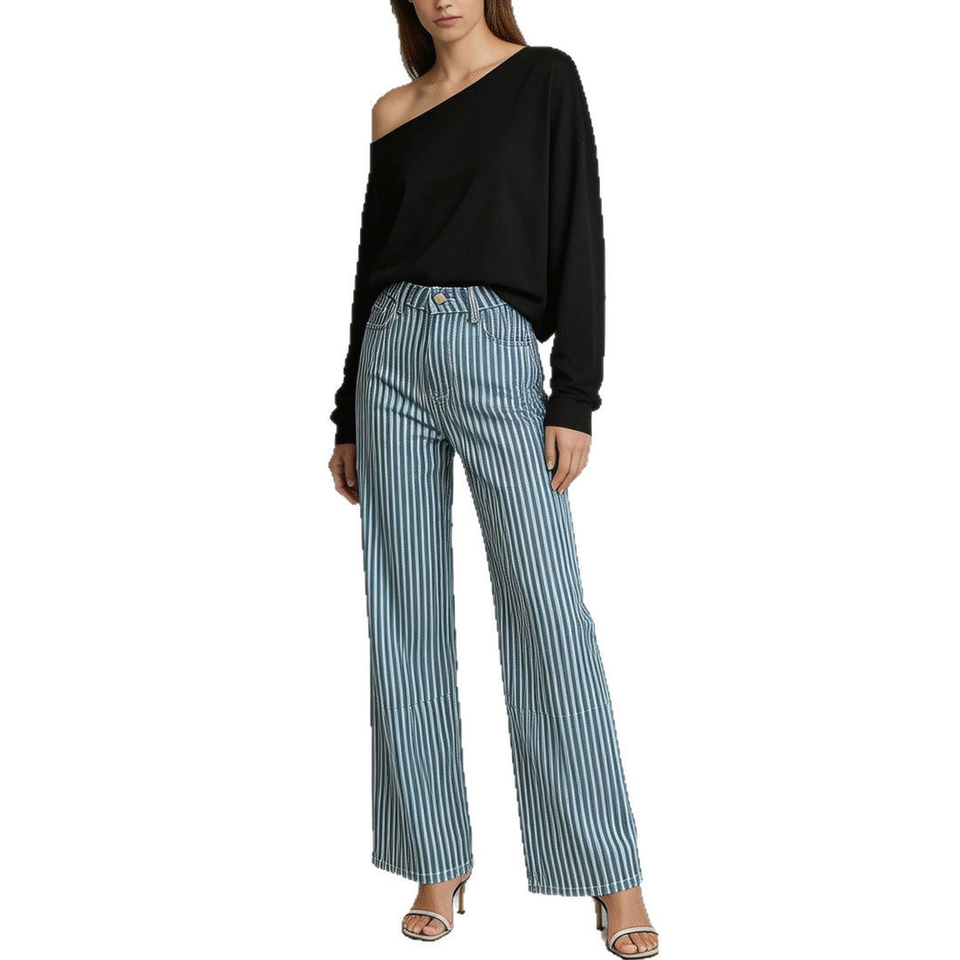 Damen nan weite High-Waist Palazzohose mit vertikalen Streifenoptik und abgesteppten Kniepartien Echo Archiv