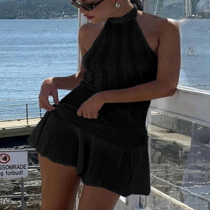 Damen luftiges Strandkleid mit feinem Häkelmuster und voluminösem Saum Echo Archiv