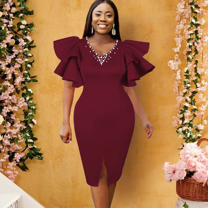 Damen figurbetontes Midi-Kleid mit voluminösen Rüschensäumen und Glitzerakzenten Echo Archiv