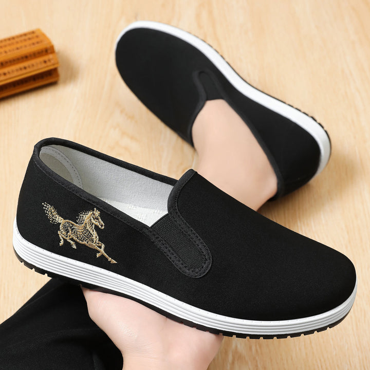 Damen nan leichter Slip-On Canvas-Sneaker mit elastischem Einstieg und bestickter Pferde-Applikation Echo Archiv
