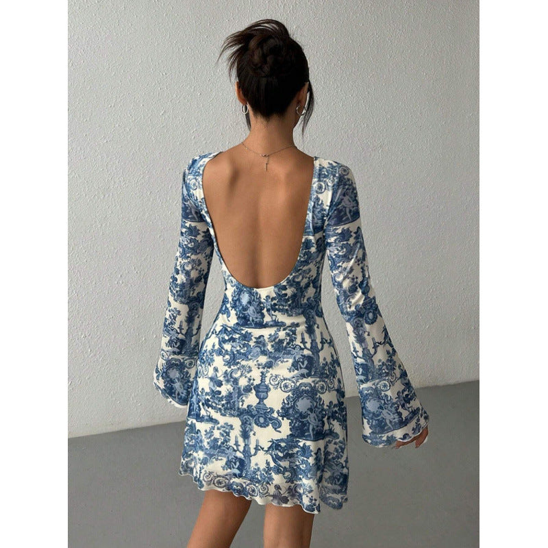 Damen Minikleid mit tiefem Rückenausschnitt und floralem Druck Echo Archiv