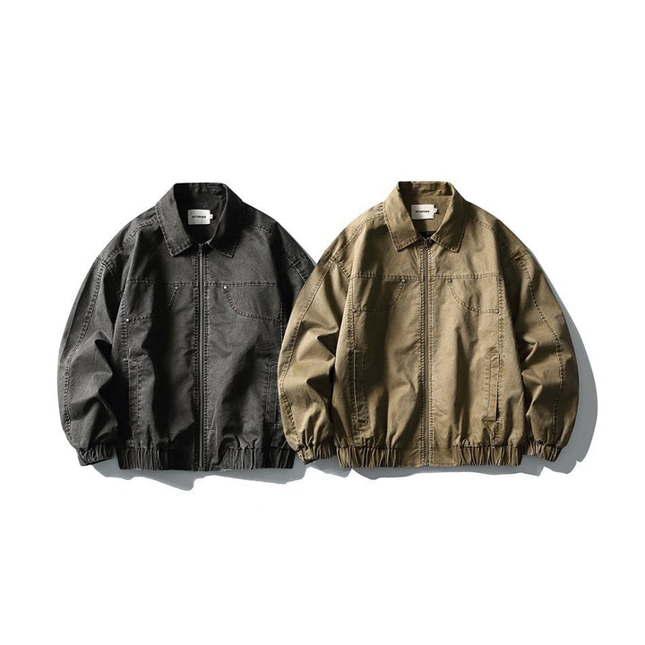 Unisex Boxy-Jeansblouson im Vintage-Washed-Look mit Reißverschluss und elastischem Saum Echoarchiv