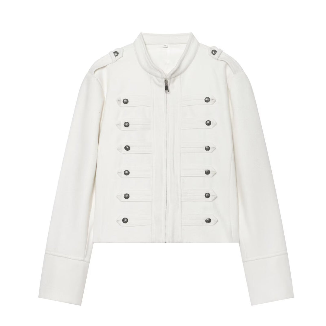 Damen Militärisch inspirierte Cropped Wollmix-Jacke mit Zierknopfreihe und Stehkragen Echo Archiv
