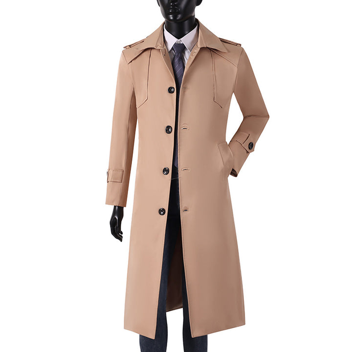Herren Lang geschnittener Trenchcoat mit klassischem Revers und wasserabweisendem Finish Echoarchiv