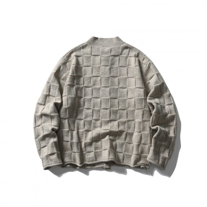 Unisex Strukturierte Boxy-Strickjacke mit Karomuster Echo Archiv