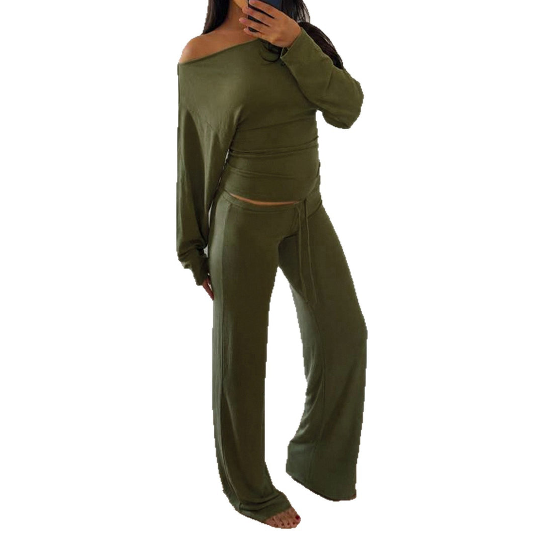 Damen Lounge-Set mit Off-Shoulder-Stretchtop und weiter Kordelbundhose Echo Archiv
